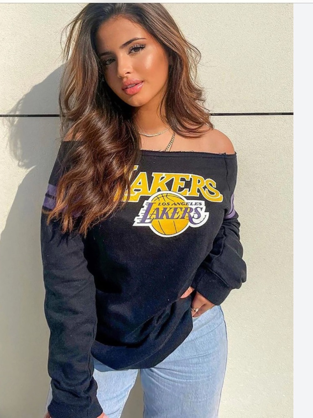 Ultra Game NBA LA Lakers Off Shoulder Black Sweatshirt Size Medium